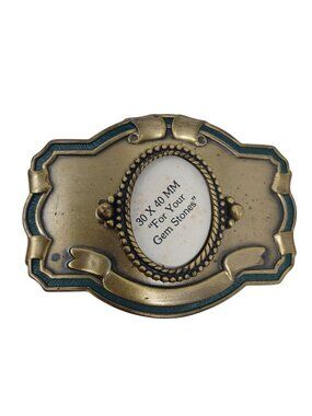 Vintage 30X40 MM Gem Stone Belt Buckle Frame -Antique Brass & Green Detail #J12